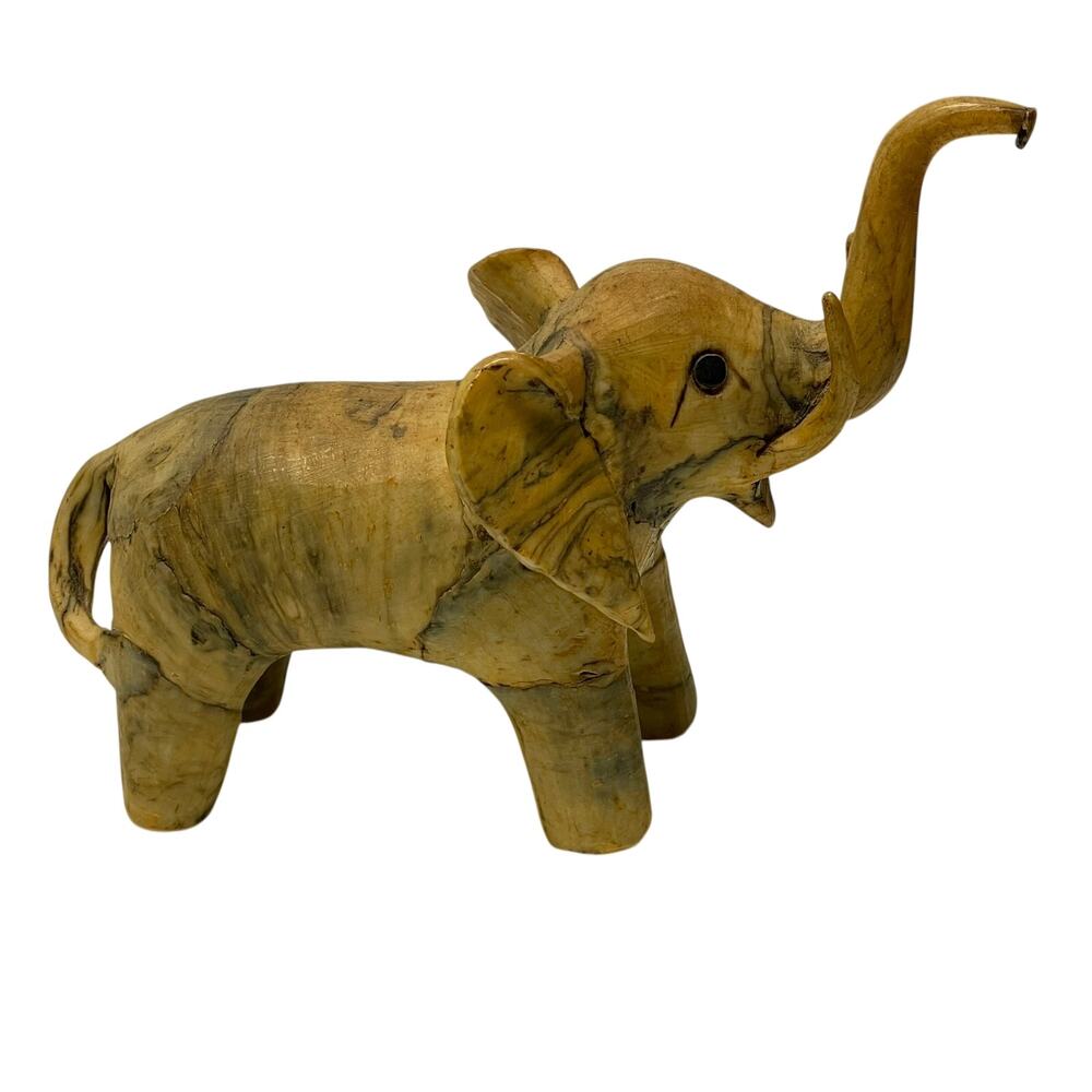 Elephant Figurine Crushed Oyster Shells Phillipines Raised Trunk Mid Century